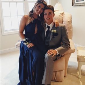 Navy Blue prom dress , with keyhole and leg slits